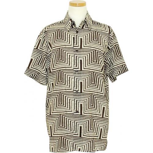 Pronti Brown / Cream Geometric Design Short Sleeve Shirt S5940